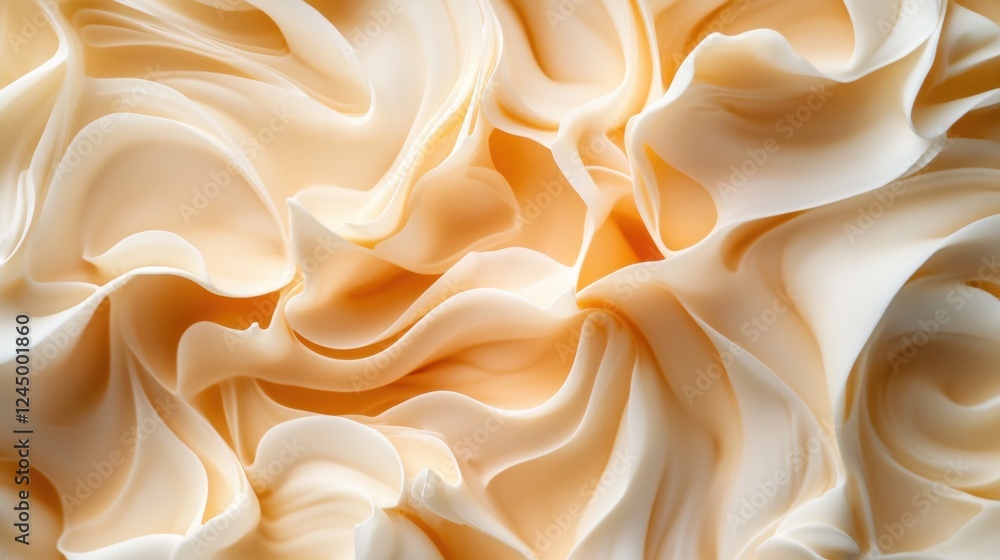 Poster a close-up of soft, flowing fabric with gentle curves and a warm, creamy color, creating an elegant,