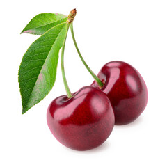 Perfect, transparent and high resolution image of fresh cherries - isolated background and shadow