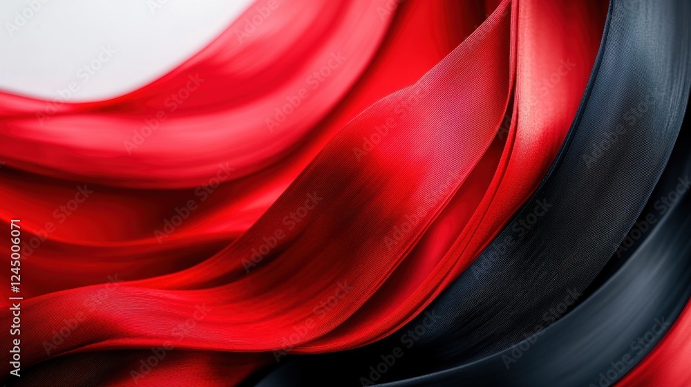 Poster a close-up view of flowing red and black fabric, showcasing smooth textures and dynamic movement, cr