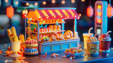 Snack Stall Night Market isometric 3D