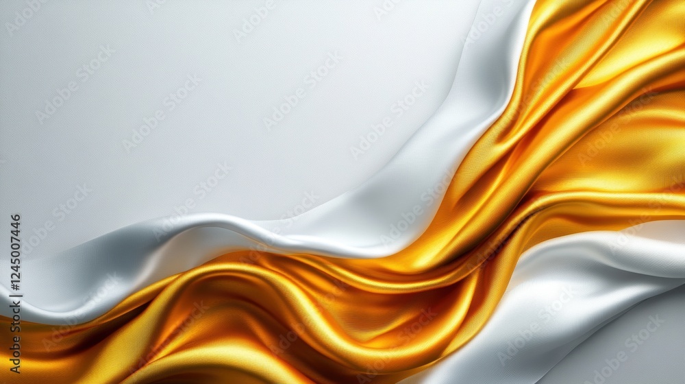 Poster a smooth, flowing fabric in gold and white tones, creating an elegant and luxurious visual effect ag