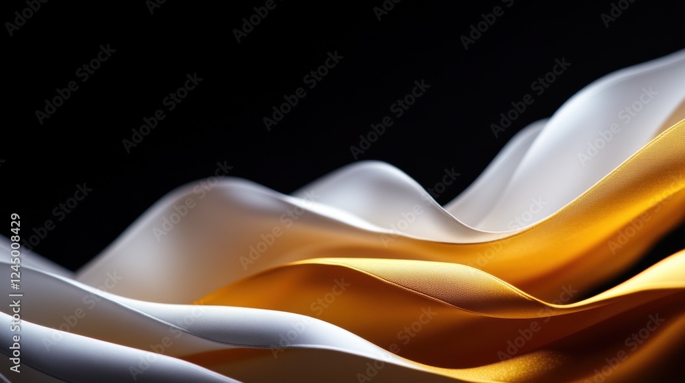 Poster the image showcases elegant waves of fabric in white and gold, creating a smooth, flowing texture ag
