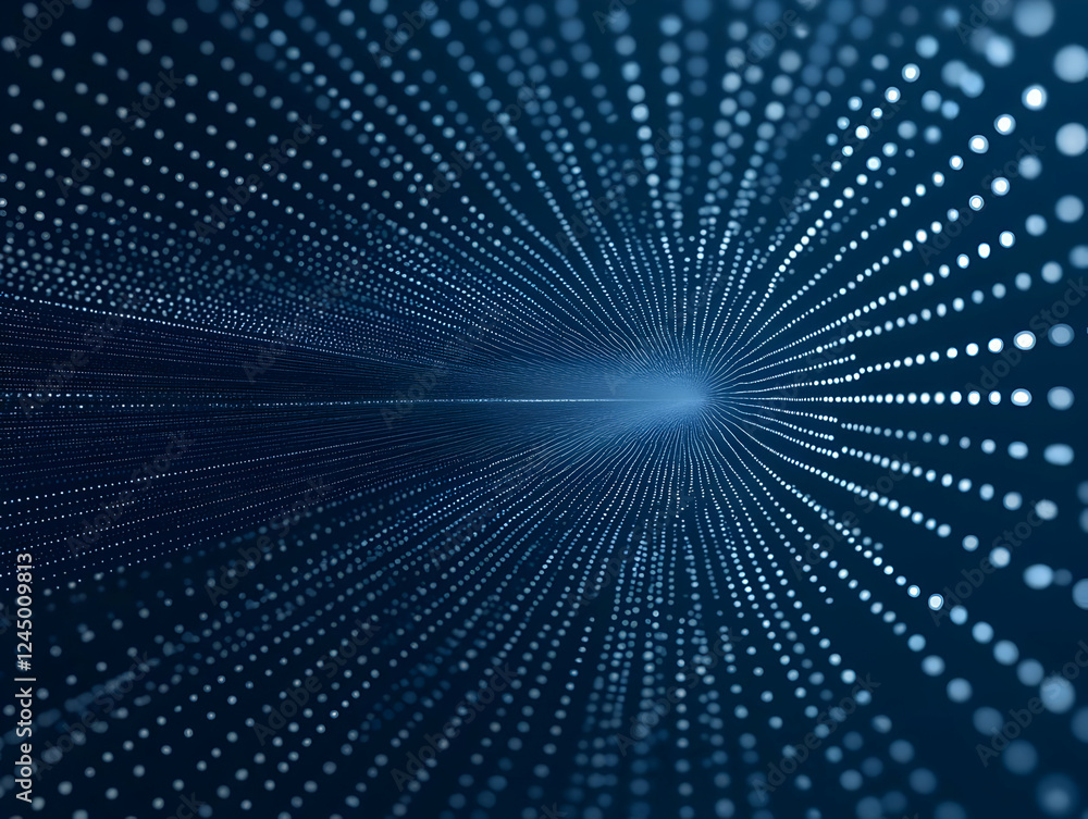 Aufkleber abstract 3d background forms a tunnel with glowing particles on a dark blue background.