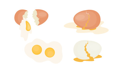 Egg sets in various forms raw, boiled and fried. Organic agricultural products. Ingredients for breakfast