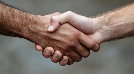 Fototapeta premium Close-up of Hands Shaking in a Gesture of Agreement and Unity Outdoors on a Blurred Background