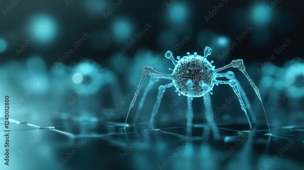Poster digital representation of cyber spiders in a futuristic network design