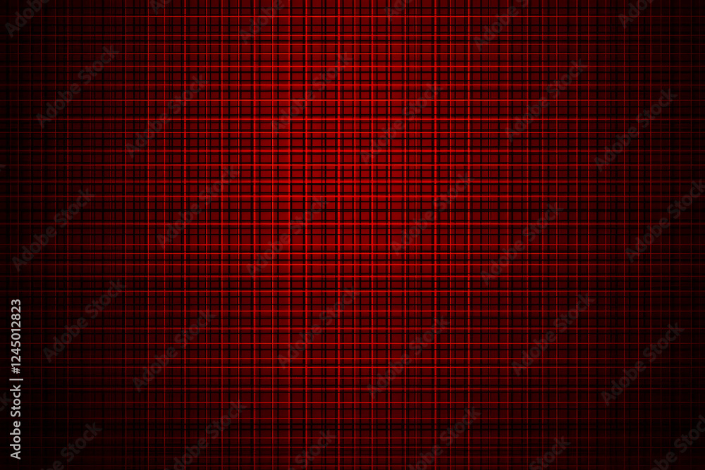 Poster red grid background creates a striking visual with intersecting lines and a dark background.