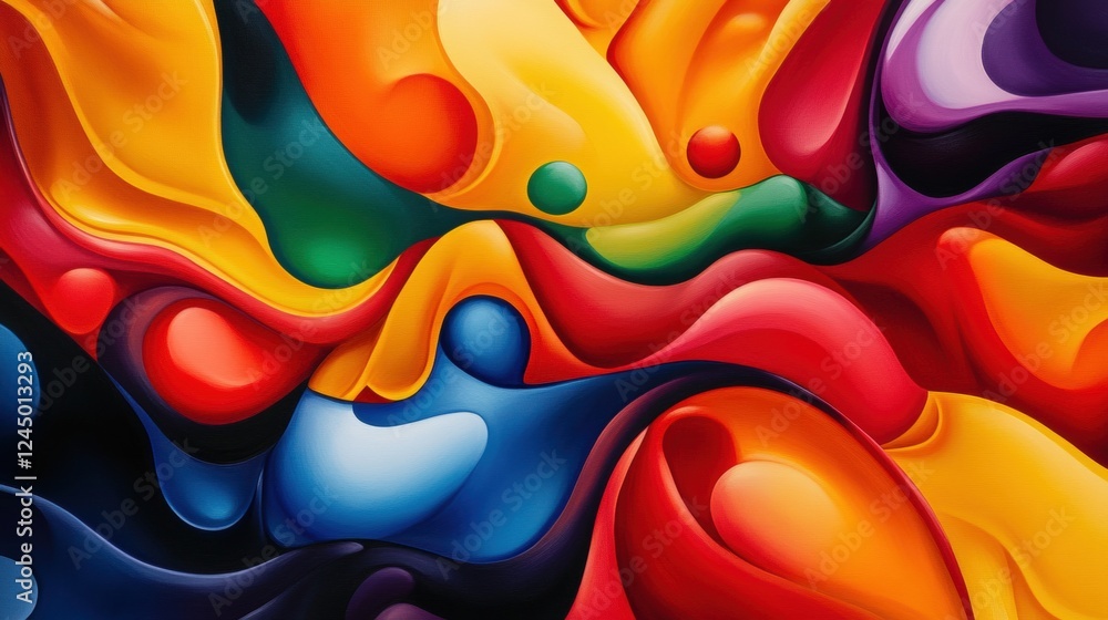 Poster a vibrant abstract painting featuring swirling colors, creating a dynamic and fluid composition that