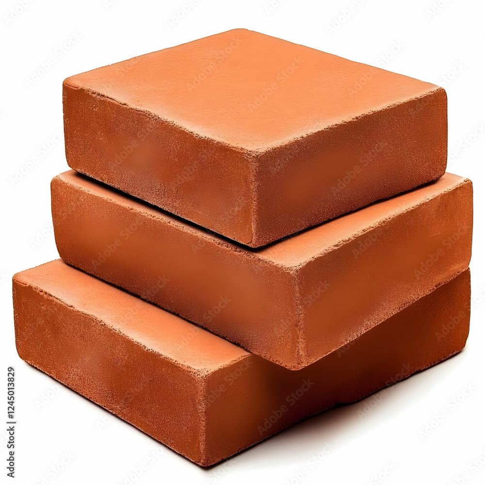 Poster three rectangular clay bricks stacked on a white background in photo studio