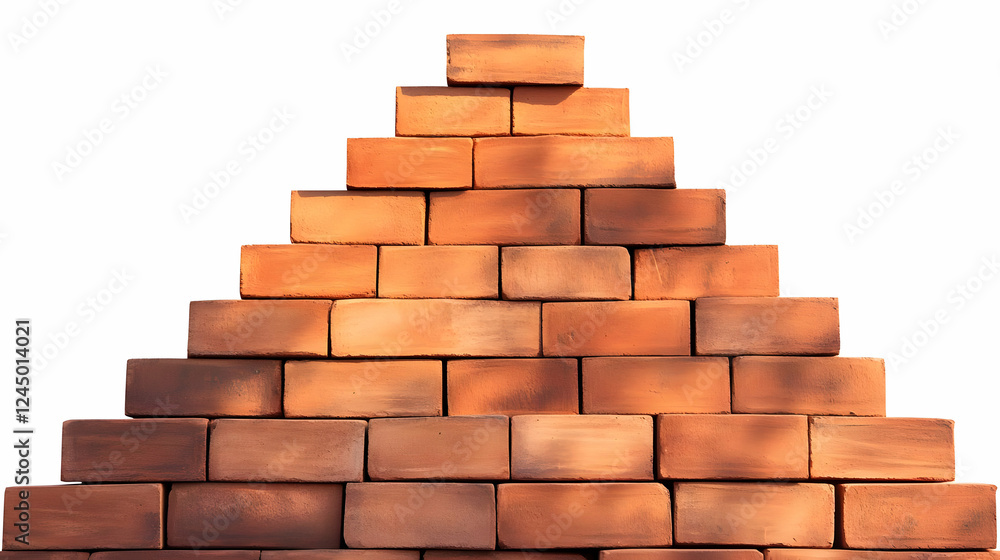 Poster Red bricks form a pyramid structure against a white background, emphasizing their shape and color variation.