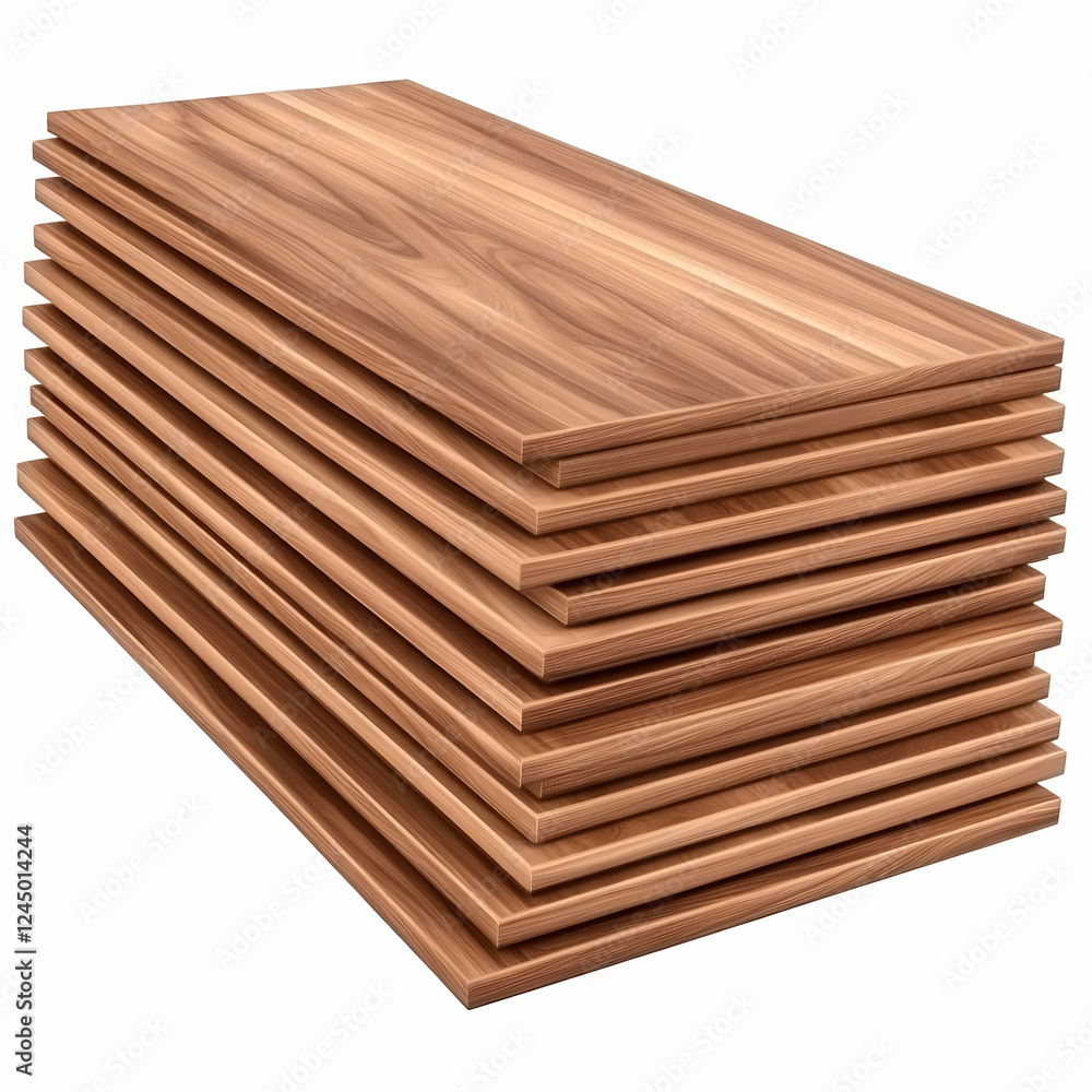 Poster stack of wooden planks forms a slanted structure on a white background