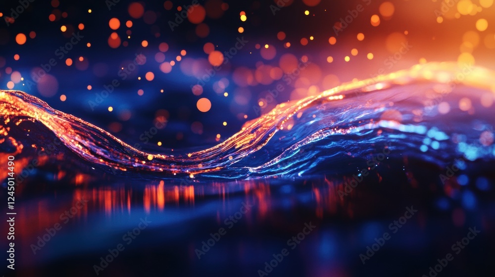 Poster a vibrant depiction of swirling colors and lights, creating an abstract seascape of waves with dynam