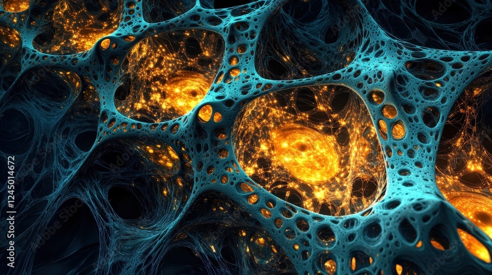 Aufkleber Intricate Cellular Structure with Glowing Elements and Abstract Patterns