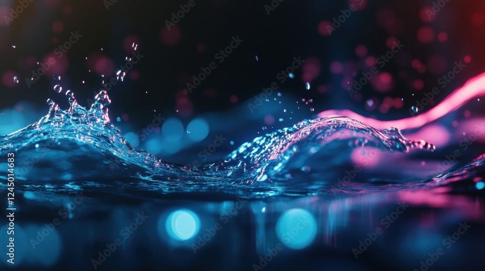 Poster a vibrant splash of water illuminated by colorful lights, creating a dynamic and captivating scene w
