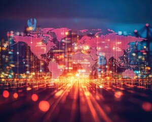 Obraz premium Logistics heatmap showing global trade activity with glowing realtime data visualization