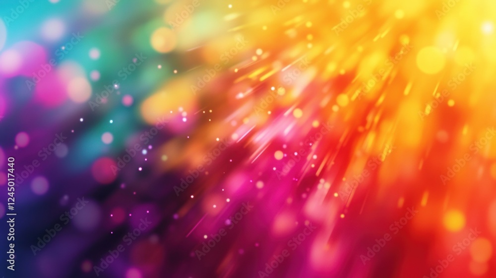Poster a vibrant, colorful burst of light with shimmering particles, creating an energetic and dynamic abst