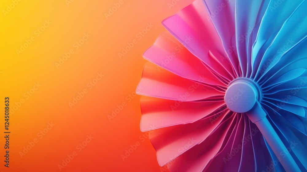 Poster a vibrant, abstract image featuring a colorful fan-like structure against a smooth gradient backgrou
