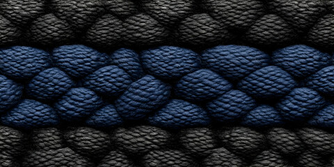 Close-up Photo of Thick Knitted Yarn Creates a Textured Background in Blue and Dark Gray