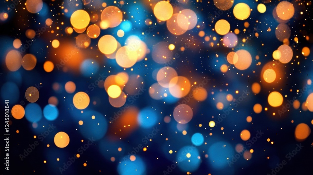 Poster a vibrant abstract background featuring colorful bokeh circles in blue and orange hues, creating a f