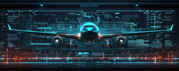 Obraz premium Multimodal transportation system illustrated with futuristic graphics, seamless integration of air, land, and sea freight