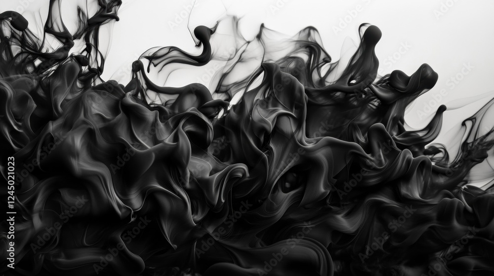 Poster a swirling abstract formation of black and gray fluid shapes, creating a dynamic and artistic visual