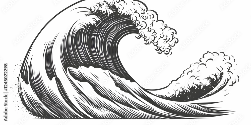Poster dynamic ocean wave crashes dramatically with forceful energy and power