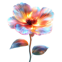 Fluffy 3D Cartoon Flower with Vibrant Petals Isolated on Transparent Background