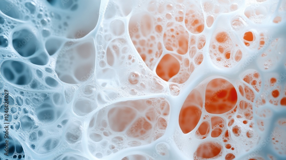 Poster a close-up image showcasing delicate bubbles in a textured pattern, blending shades of blue, white, 
