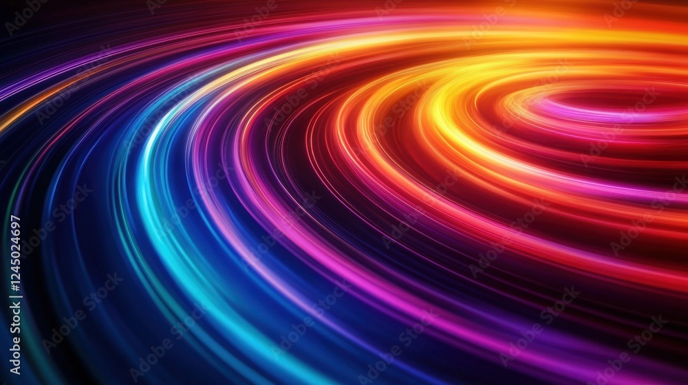 Poster a vibrant swirl of colorful light waves creating a dynamic and energetic visual effect against a dar