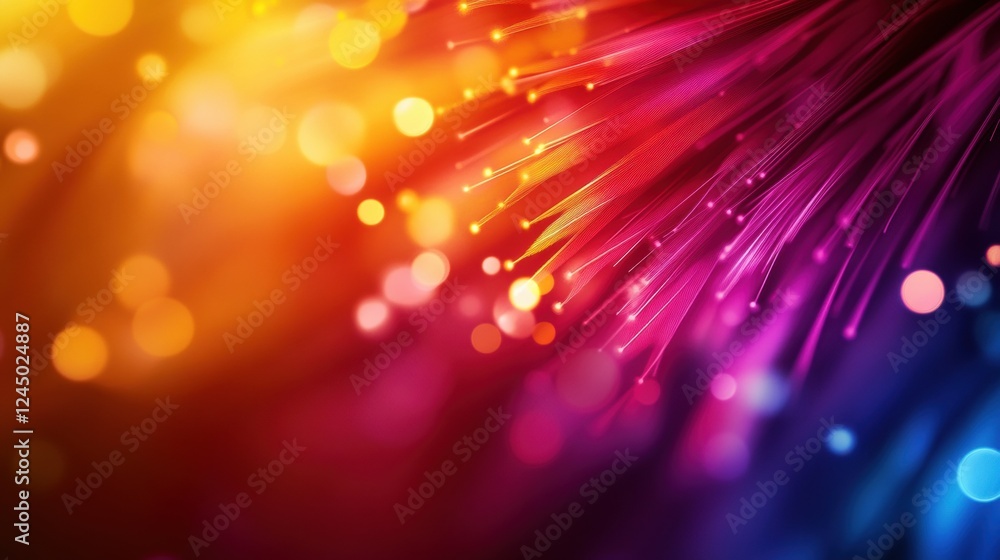 Poster a vibrant, colorful abstract background with glowing strands and bokeh effects, creating a dynamic a