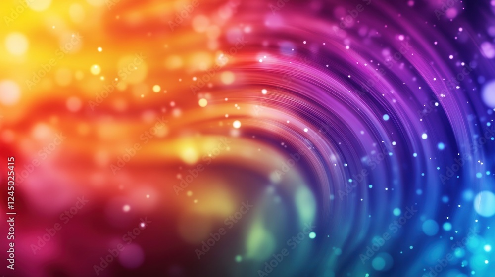 Poster a vibrant, swirling pattern of colors with sparkling particles, creating a dynamic and captivating v