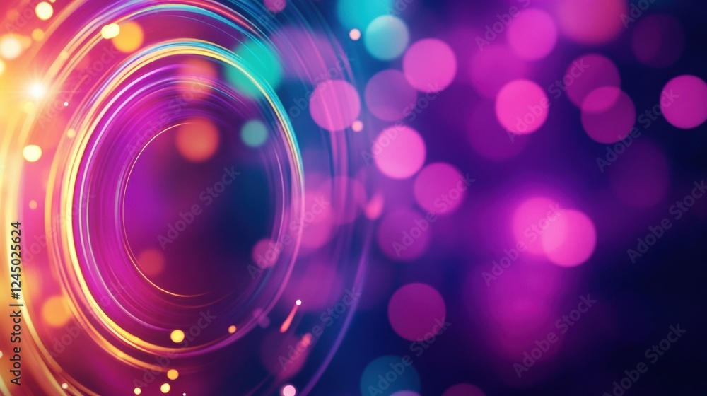 Poster a vibrant abstract background featuring colorful circular patterns and soft bokeh lights, creating a