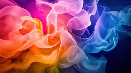A vibrant blend of colorful smoke-like wisps transitions against a dark background, creating a dynamic and artistic visual effect.