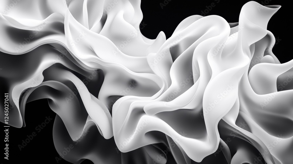 Aufkleber a monochromatic abstract design featuring flowing, wavy white forms against a black background, crea