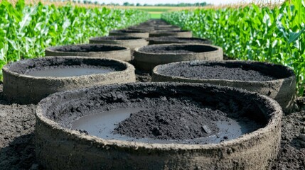 Fototapeta premium Agricultural Soil Sample Test Corn Field Dark Soil Rural Farming Agriculture Research