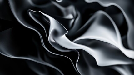 Obraz premium A close-up of flowing, textured fabric in shades of black and silver, creating a modern, abstract composition.