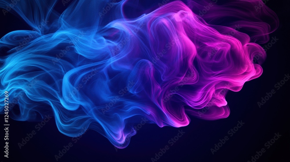 Poster a mesmerizing swirl of blue and pink smoke against a dark background, creating an ethereal and dynam