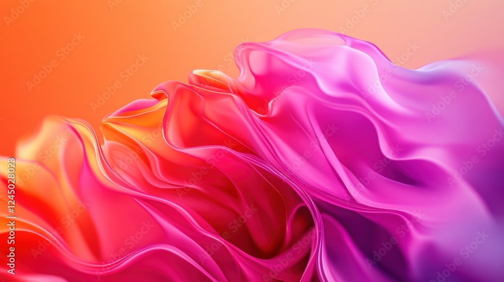 Poster a vibrant wave of colorful fabric, blending shades of pink and orange, creating a dynamic and fluid 