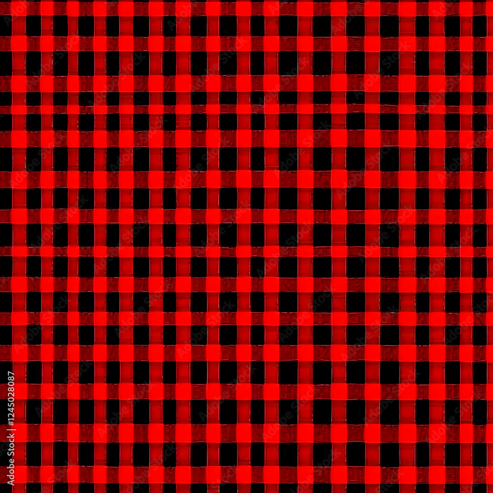 Aufkleber red and black checkered pattern forms a woven fabric texture background design.
