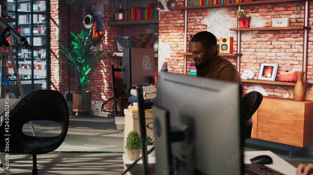 Fototapete irked man punching startup office desk in frustration struggling to fix application errors. upset pr