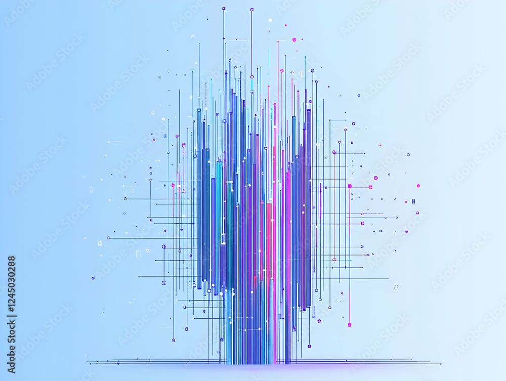 Aufkleber abstract background with vertical lines, dots, and geometric shapes creates dynamic visual.