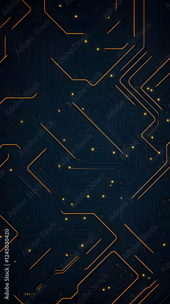 Poster intricate circuitry illuminates dark background in abstract technological design