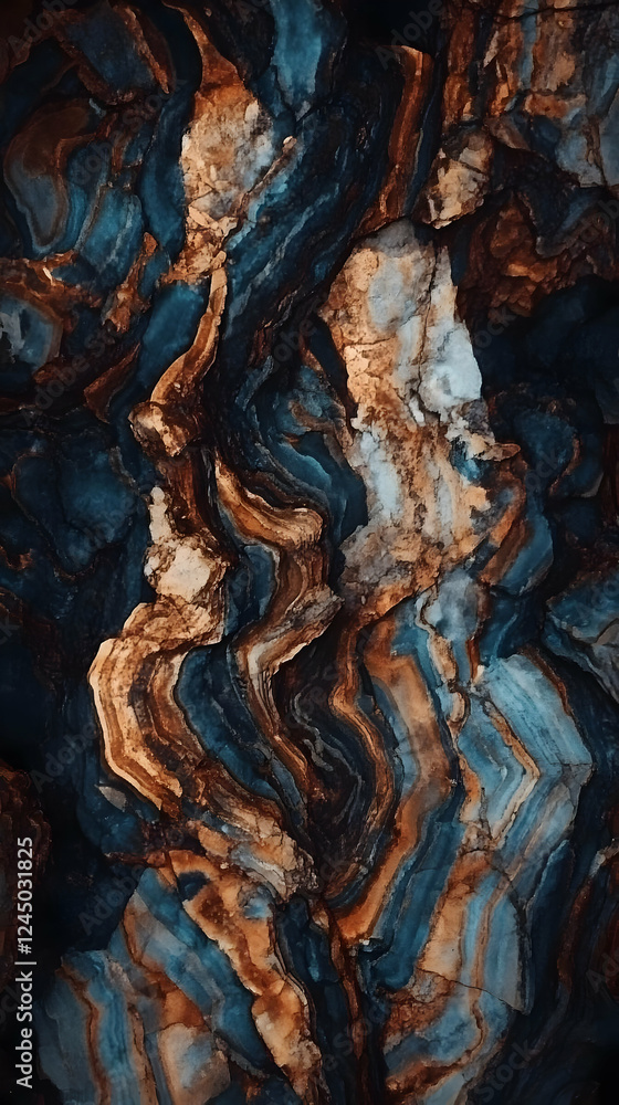 Poster abstract rock formation displays intricate layers and textures with a moody color palette.