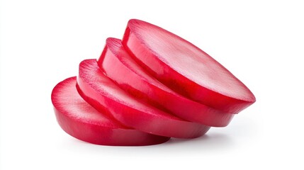 Freshly Sliced Bright Red Radishes on White Background