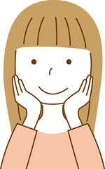 笑顔で喜ぶ女性の上半身イラスト
