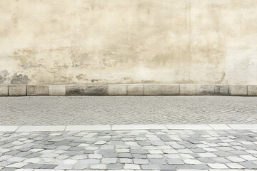 Fototapeta premium Cobblestone Street Meets Weathered Wall in Urban Setting Seamlessly with Historic Charm
