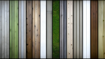 Vertical Wooden Planks and Grass Stripes Create a Colorful Textured Background Design