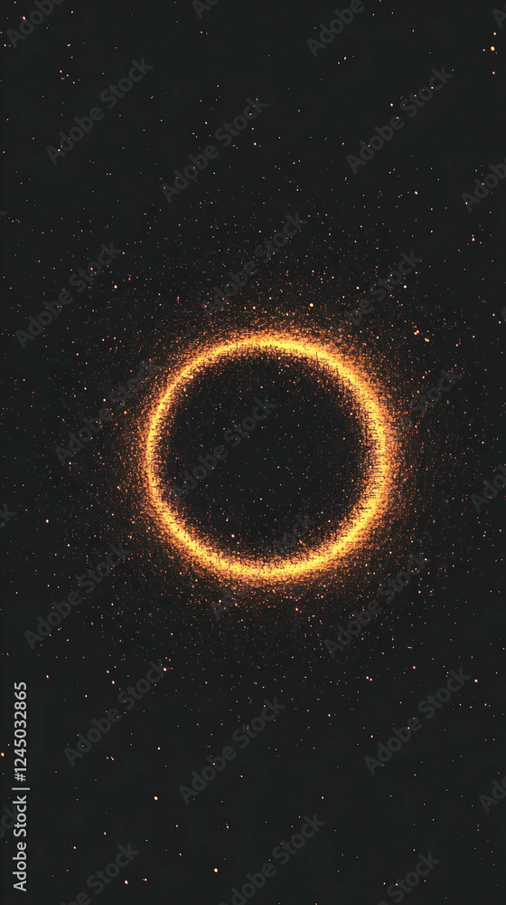 Poster glowing ring in space dust forms abstract background with cosmic particles.