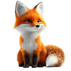 Fluffy 3D Cartoon Fox with Glowing Tail and Soft Fur Isolated on Transparent Background