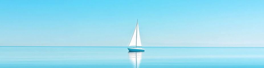serene sailboat glides across calm waters under clear blue sky, creating peaceful and tranquil scene